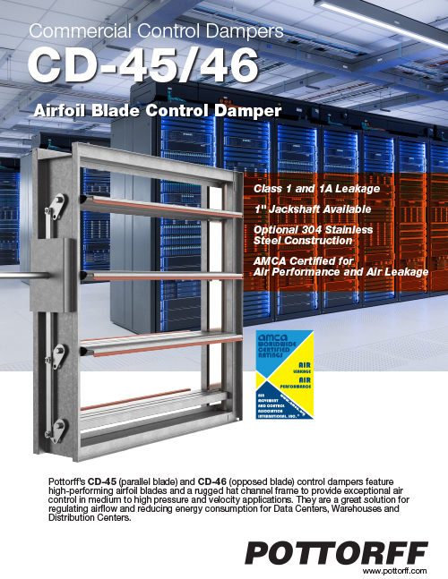 CD-45/46 Airfoil Blade Control Dampers - Ideal for Data Centers, Warehouses and Distribution Centers