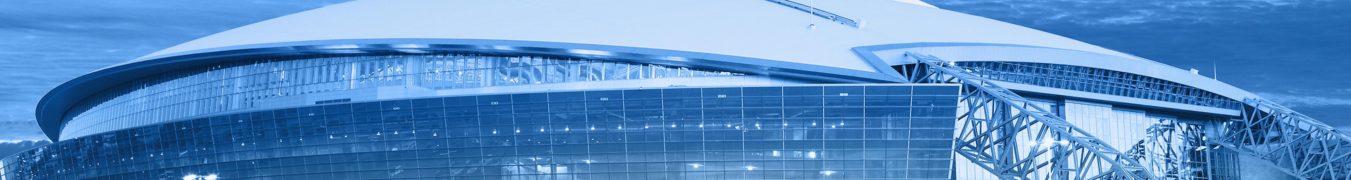 blue colored banner, the AT&T stadium is centered across the panoramic view